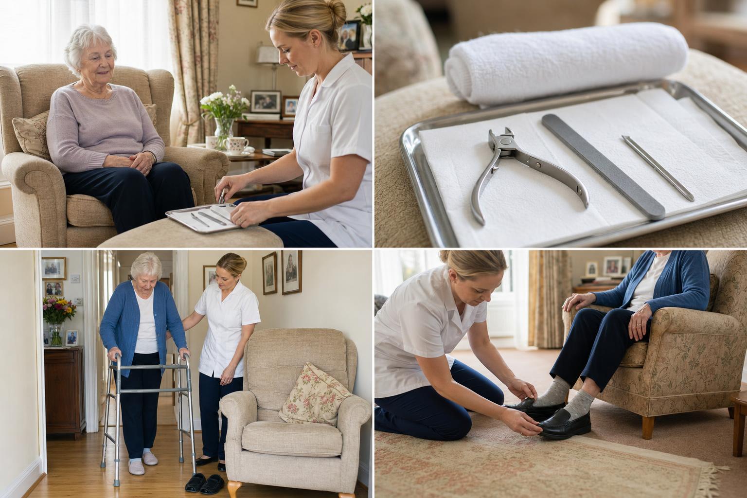 Clean nail care tools prepared for an older adult with arthritis at home