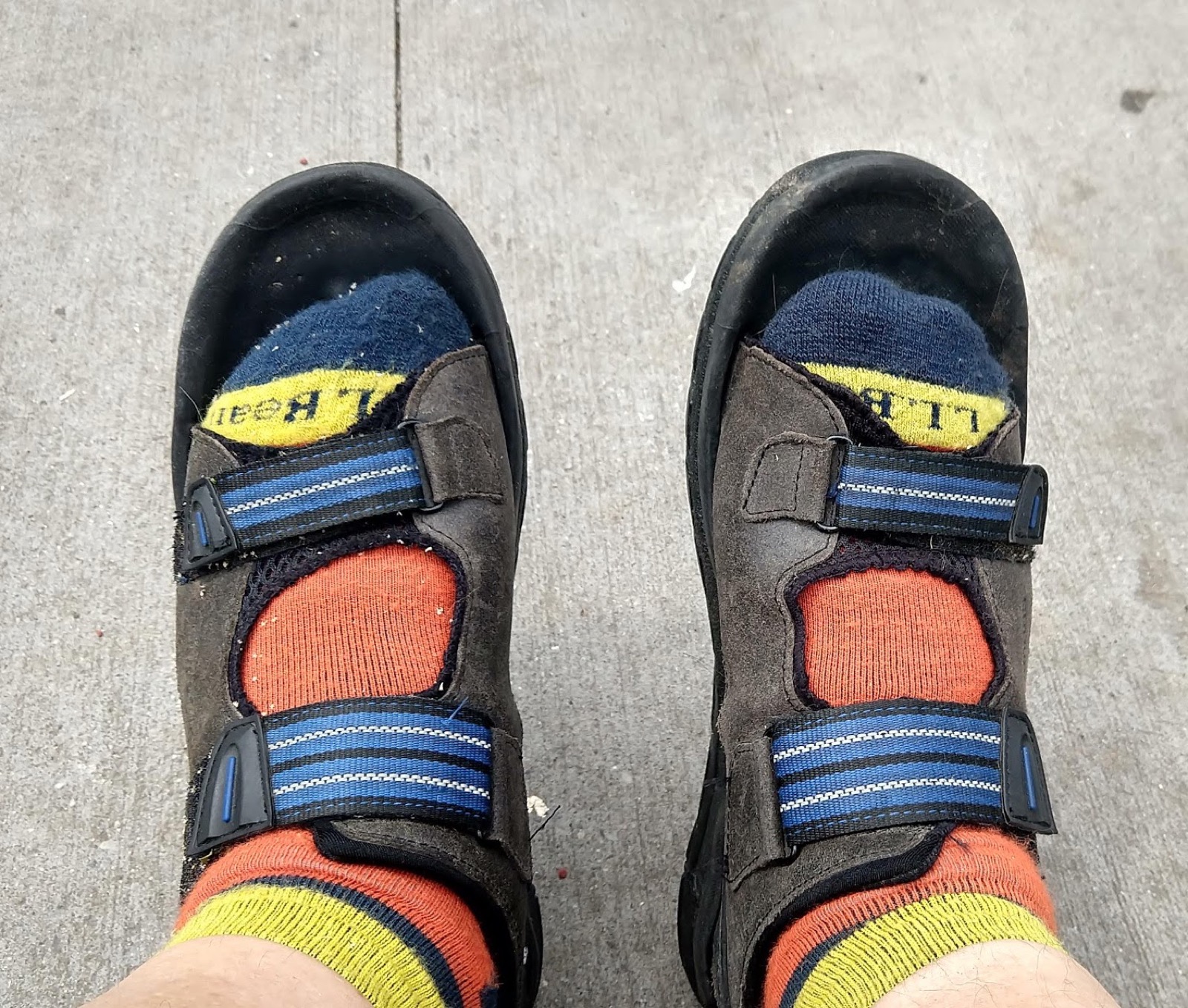 Feet in socks and sandals, used to illustrate checking footwear and pressure points